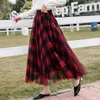 Dresses Women Vintage Plaid Pattern Long Tulle Mesh Skirts Casual High Elastic Waist ALine Pleated Skirts Female 3 Layers Office Skirt