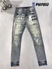 Mens Jeans Man Pants Designer Black Skinny Stickers Light Wash Ripped Motorcycle Rock Revival Joggers True Religions Men 709