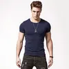 T-shirt da uomo girocollo T-shirt a maniche corte in puro colore, abbigliamento in cotone Lycra