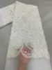 Luxury African Goom Sequins Lace Fabric High Quality 2024 Handmade Beads Embroidery French Tulle Nigerian Wedding Dress 231226