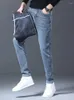 Men's Jeans Warm Slim Straight Denim Pants Winter Fleece Classic Black Elastic Thickened Casual Brand Business Trousers