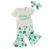 Kleidungssets Kleinkind Baby Mädchen St. Patricks Day Outfit Brief Kurzarm T-Shirt Irisches Kleeblatt Schlaghosen Glückskleidung