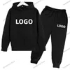 Anpassad barnsjuja 2 -stycken Set Boys Girls Fleece Kid Sportswear 4 To14 Years For Teenagers Jogging Hoodies Sweatpants 231226