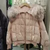 2023 겨울 여성 90 오리 다운 재킷 유럽 패션 느슨한 천연 진짜 너구리 모피 큰 칼라 코트 두꺼운 따뜻한 스트리트웨어 231227