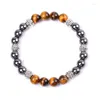 Strand Men Hematite Beads Mashup 8mm Colorful Stone Couple Lover Chakra Bracelet Tiger Eye Energy Elastic Jewelry