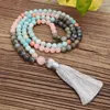 Anhänger Halsketten NS0252 108 Mala Halskette Hochwertiges Yoga -Armband Natural Amazonit und Rosenquartz Labradorit Meditation Schmuck