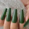 Faux ongles 24 pièces couverture mate longs ongles forme de ballet couleur unie vert acrylique manucure à la maison presse sur tendance