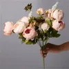 Kransar 13 huvuden Peony Silk Artificial Flowers Vintage Bouquet Fake Peonies Flowers for Home Table Centerpieces Wedding Decoration GC1309