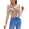 Women's T Shirts Goat Rolled On Flower Garden Lotus Leaf Neck T-Shirt Long Sleeve Shirt Elegant Fashion Tops & Tees Dreamy Softcolors