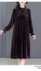 Robe en velours à fleurs pour femmes, automne et hiver, manches longues, grande taille, luxe, à la mode, robe coréenne, col montant, 231226