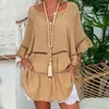 Vestidos casuais oco out plissado algodão linho plus size vestido v pescoço mangas largas soltas irregulares mulheres primavera outono praia