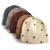 ベレー帽暖かい五gram星ビーニーコットンリブベッドハット女性秋の冬の編み帽子の女性ストレッチ前かがみの縞模様バギー頭蓋骨キャップ