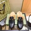 Designer shoes G family's fur slippers autumn women wear red flat Muller shoes semi horse buckle shoes Furry slipper YMR0l