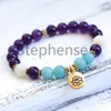 MG0697 8 mm Aquamarine Amethyst Armband Natural Moonstone Gemstone Energy Armband Ny design Kvinnors chakra yoga mala armband308f