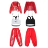 Stage Wear Kid Hip Hop Roupas Hoodie Crop Top Manga Longa Net Jaqueta Tanque Colete Solto Split Calças Para Menina Jazz Dance Traje Roupas