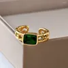 Cluster Rings Titanium With 18 K Gold Green Black Crystal Stainless Steel Jewlery Designer T Show Club Cocktail Party Rare Japan Korean