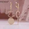 PATAYA 585 Rose Goud Kleur Lange Cirkel Unieke Oorbellen Jaar Cadeau Mode Vrouwen Bruiloft Sieraden Klassieke Glanzende Oorbellen 231227