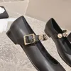 Zapatos de vestir para mujer Diseñador Tacones bajos gruesos Zapato de ballet de piel de vaca Diapositivas negras retro Bombas Zapato de ballet Zapato de ocio con hebilla de tobillo ajustable al aire libre con bolsas para polvo