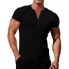 T-shirts pour hommes Hommes Knit Stretch Henley Shirt Entraînement Slim Fit T-shirts à manches courtes Athletic Muscle Casual Loose Streetwear All-Match