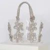 Diamond Flower Clear Beach Tote Bags Women Summer Holiday Boutique Handmased Woven Rope Rhinestone Purses and Handbags Wedding 231226