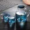 1800ml Glass Cold Water bottle With Handle Fruit Tea Cup Kettle Mountain Design High temperature heatable Jug Gradient Color 231227