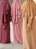 Roupas étnicas Oriente Médio Duas Peças Conjunto Muçulmano para Mulheres Oração Vestuário Jilbab Abaya Muçulmano Com Capuz Vestido Capa Ramadan Long Abayas