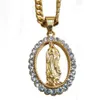 N7M7 Hip Hop Iced Out Bling Big Virgin Mary Netlaces Pendants Gold Color Stainless Steel Madonna Necklace for Women Jewelry Y12203079