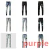 Paarse Designer Jeans Eindkwaliteit Geborduurd Gewatteerd Gescheurd Vintage Hip Hop High Street Merk Heren Slim Fit Fashion Casual Broek