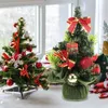 Decoraciones navideñas Mini paquete de árbol decorativo 22 cm Lino rojo dorado Decoración pequeña Adorno de escritorio Adornos navideños Paño para el hogar