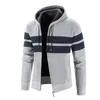 Herren Hoodies Winter Warme Streetwear Zip Up Sweatshirt Langarm Plus Fleece Kapuze Pullover Jacke Dicke Gestreifte Strickjacke Lose Mäntel