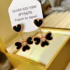 New designed Luxury black Red Agate Love Four Leaf Flower Tassel Earrings jewelry A0236