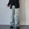 Harajuku Lavato pantaloni cargo a gamba multi -tasca American Street Sliose dritte jeans hip hop casual pantaloni di mopping 231227