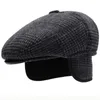 HT2631 Beret Cap Men Autumn Winter Hat Earflap Thick Warm Ear Flap Dad Vintage sboy Ivy Flat Male Wool 231226