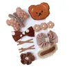 Hair Accessories 9 Pcs/Set Cartoon Baby Girl Clips Cute Bear Children Hairpin Bowknot Knitted Flower Kids Gifts