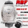 ABF Cintree Curvex abf8880 C D ETA A2824 Автоматические мужские часы Baguette с бриллиантовым паве Корпус Iced Out Diamond Dial Черная кожа Str302y
