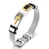 Fate love clássico cruz pulseira masculina joias de aço inoxidável comprimento de malha ajustável cor dourada pulseiras de joias masculinas 260f