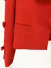 Kvinnors jackor hög kvalitet 2024 Fashion Red Slim Fit Jacket Sexig V-ringning tre kvart ihåliga Bow Street Short Cardigan Coat