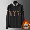 Herrtröjor 2023 Men Autumn Winter Fashion Warm Velvet Knitwear Topps Male O-Neck tröja Pullover Tryckt Casual Jumpers L139