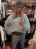 Elegant Silver Zipper Sequin Tricot Cardigan Women Fashion V Neck Full Sweve Pull Lady Office Knitwear Veste 231227