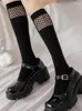 Women Socks Fashion Sexy Knee High Mesh Strumpor Fishnet Söt college stil Girls Lolita Student Black Gothic Long Long