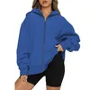 Hoodies femininos zip up meninas adolescentes oversized moletom feminino moda cor sólida roupas bonito outono jaqueta casual com bolsos