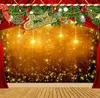 Merry Christmas Backdrop Wooden Floor Printed Glitter Stars Balls Green Leaves Red Curtains Xmas Party Stage Po Backgrounds2315515