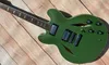 Full hollow 335, matte green, silver accessory, customized fingerboard, signed, lightning package