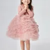 Abiti da ragazza Autunno/Inverno 2023 Abito per bambini Magitato a maglia per bambini con abiti da torta da principessa di compleanno in mesh pompadour