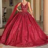 Röd från axelbollklänningen Quinceanera klänningsapplikationer spetspärlor med Cape Birthday Party -klänningar prom klänningar vestido de 15 anos