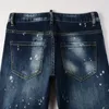 Men's Jeans Blue Distressed Streetwear Style Pants Bandana Ribs Patches Stretch Holes Slim Fit High Street Ripped