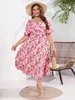 Plus size jurken casual grote korte mouw vrouw elegante sexy strandjurk rood roze maxi lange bloemen voor dames zomer