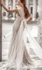 화려한 인어 웨딩 드레스 섹시한 어깨 등이없는 아플리케 레이스 신부 가운 맞춤형 스윕 트레인 로브 드 마리에