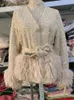 2024 Fashion Petites femmes parfumées Veste tweed Veste pardessue fausse fourrure à manches longues Lace Up Up épaissis femelles d'extérieur 231227