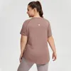LU grande taille longue tenue hanches mince Yoga t-shirt femme trou de filet beauté dynamitage à manches courtes course haut de fitness vêtements de sport